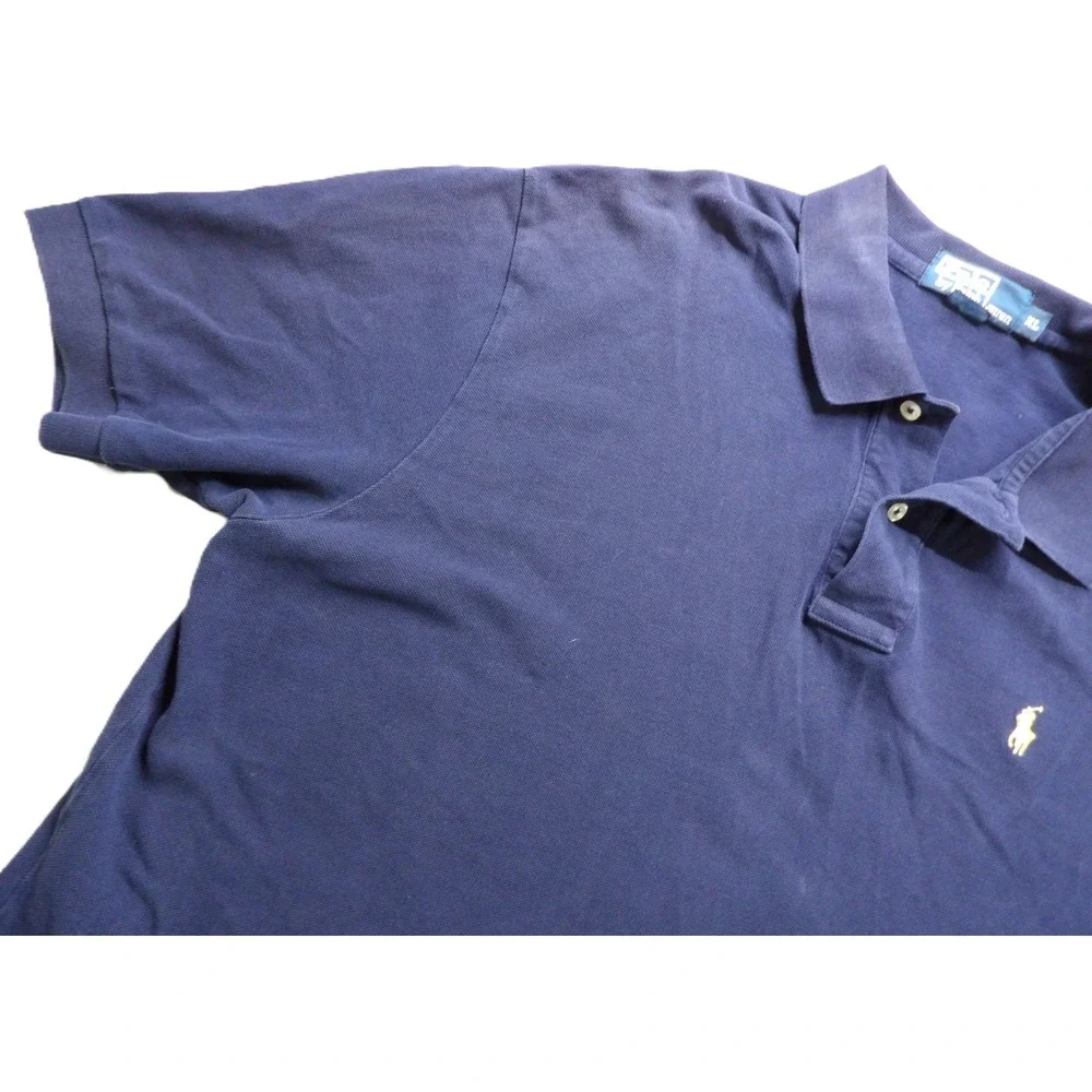 VTG Polo Ralph Lauren Polo Men XL Mesh Pique Yellow Pony Navy Golf Cotton 90s